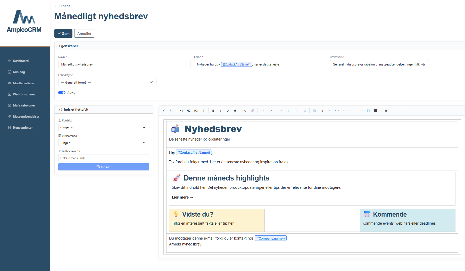 Email templates with merge fields and a rich text editor.
