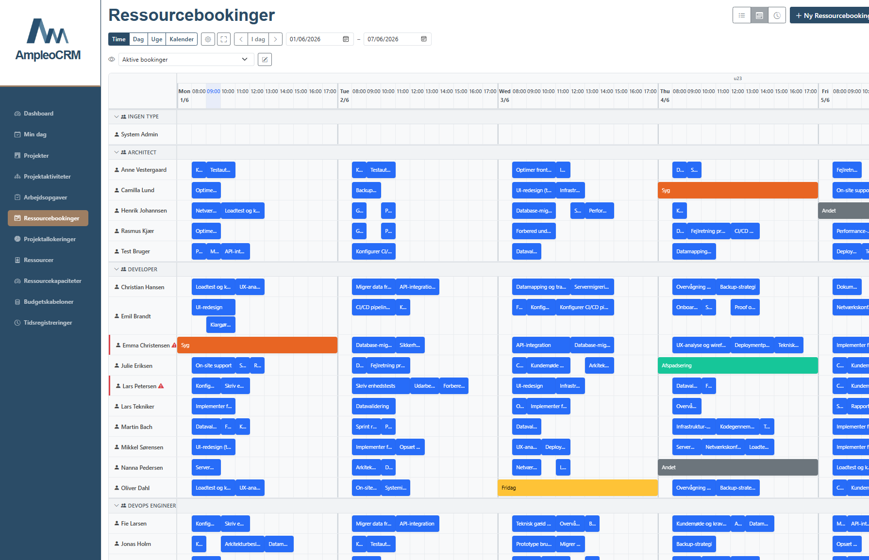 Resource planning on a timeline - drag and drop.