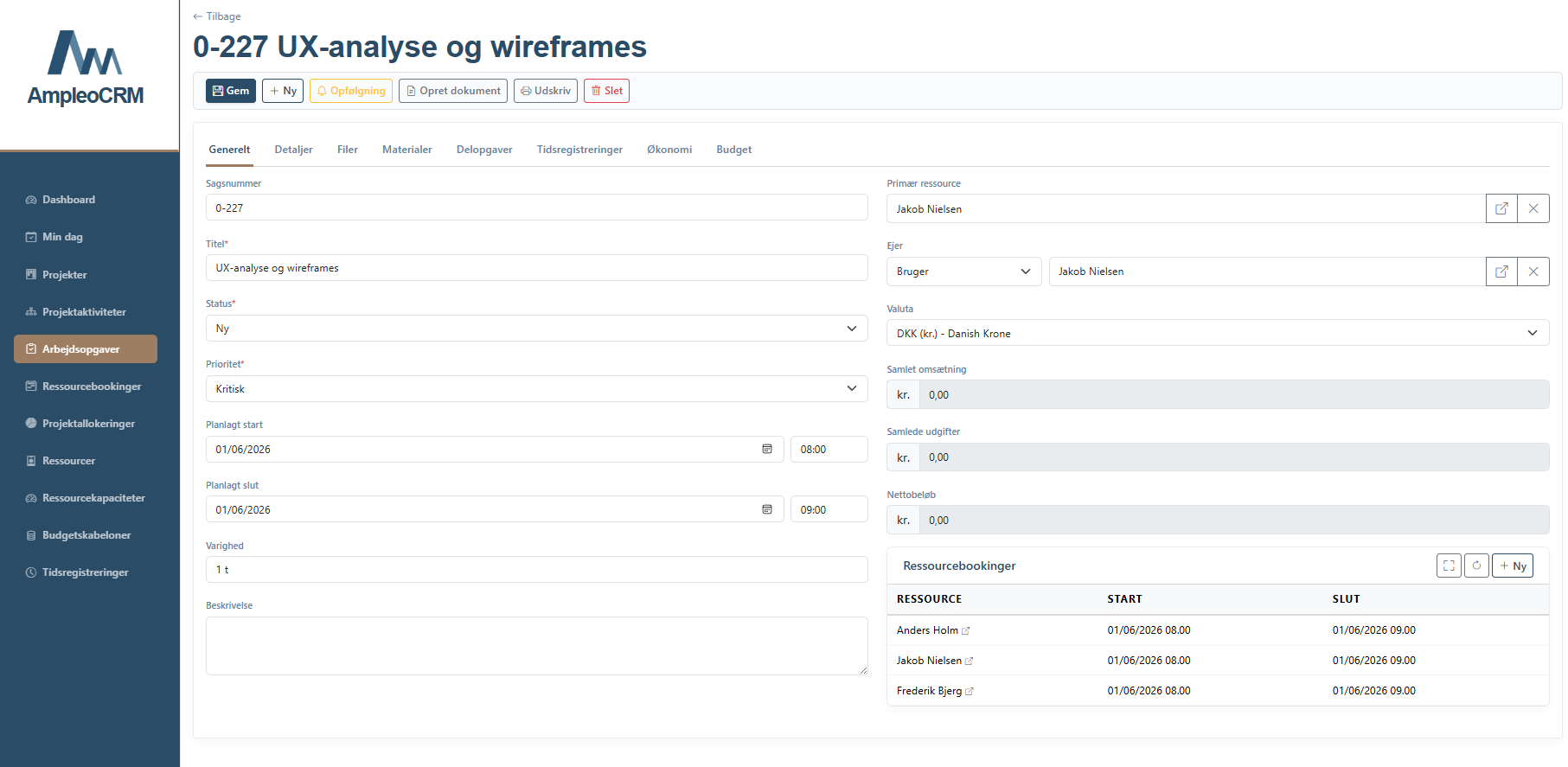 Work task overview with status, scheduling and owner.