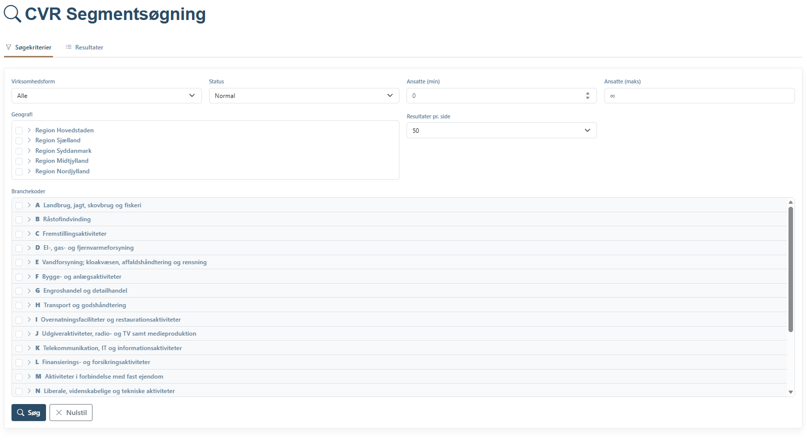 Find and segment new prospects via the Danish CVR registry.