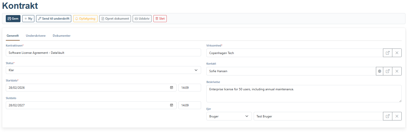 Contracts with terms and digital signing directly from the CRM.