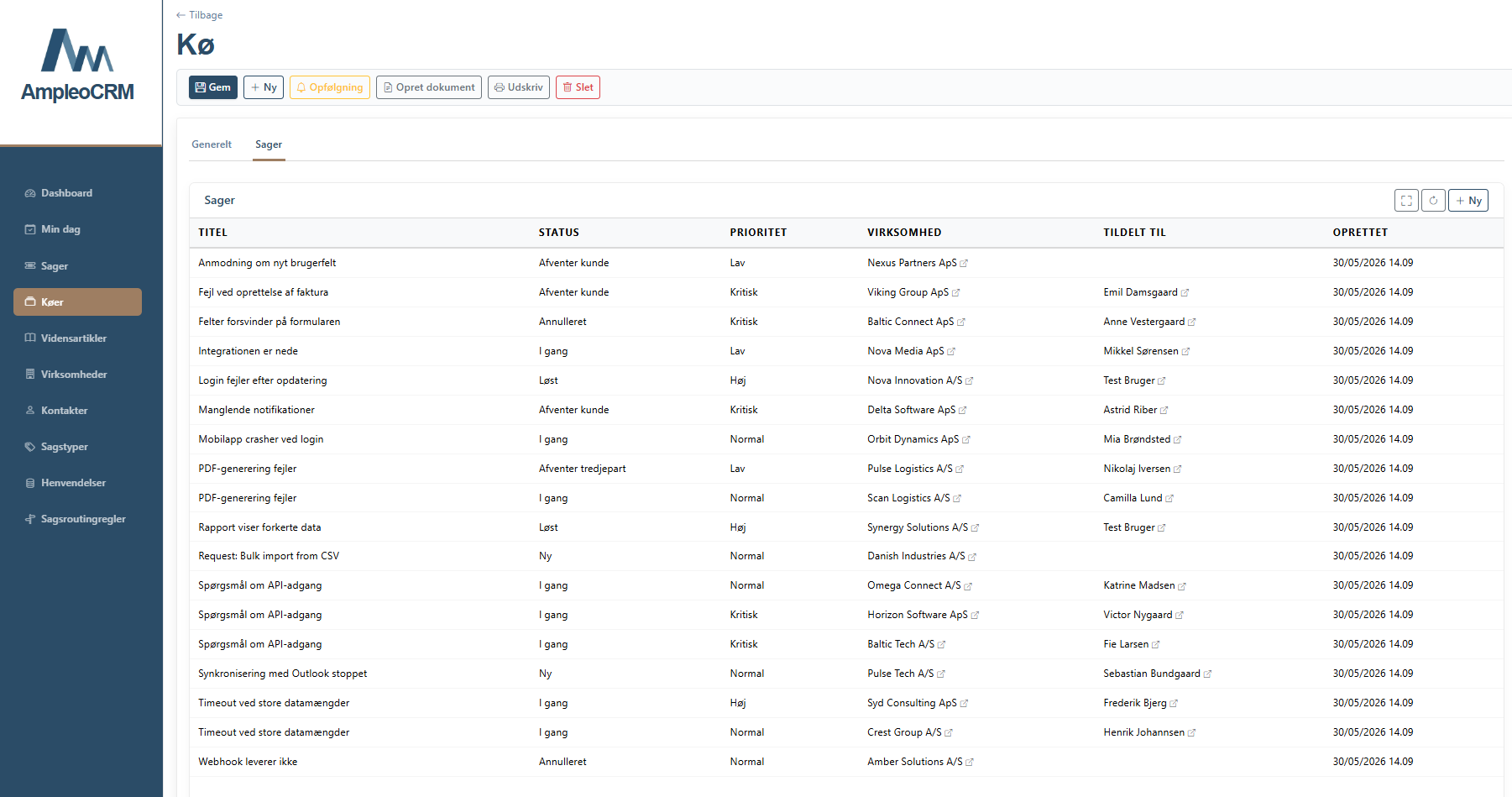 Service queues with all cases, priority and status.