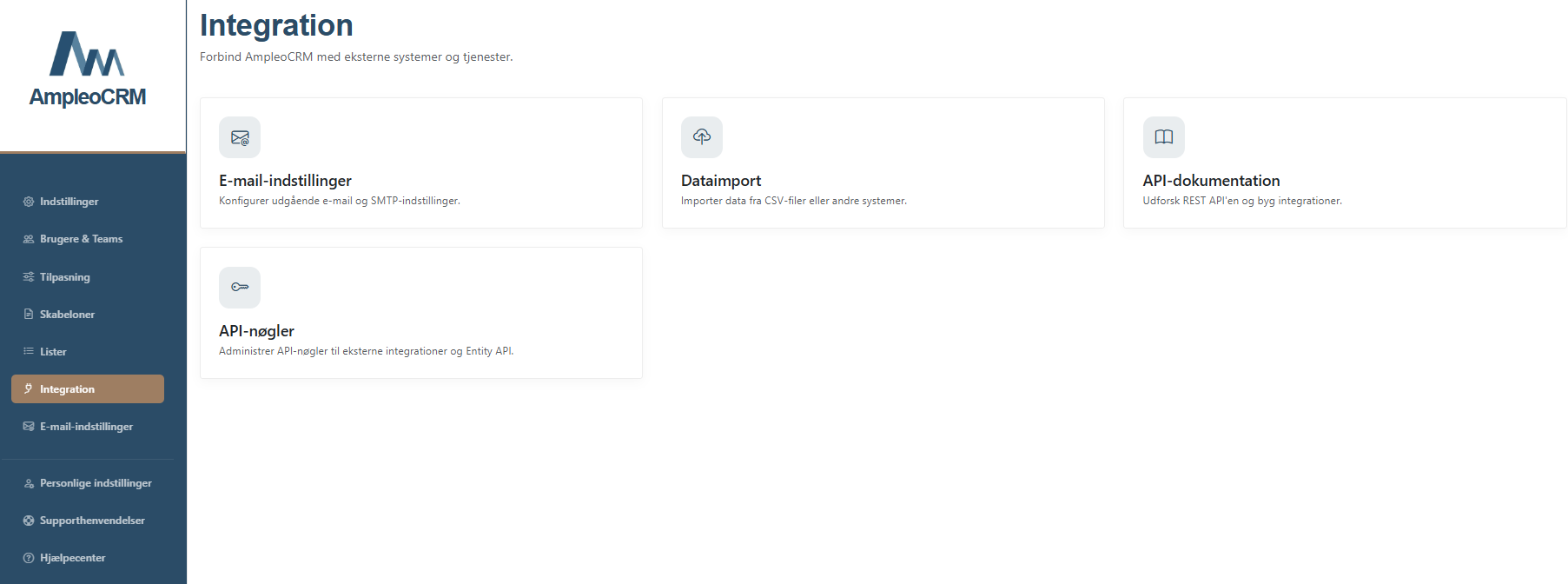 Overview of integrations to ERP, mail and signing.